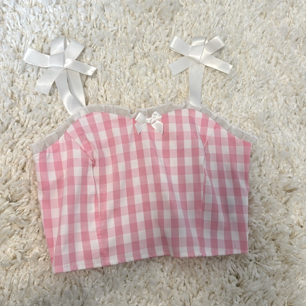 Girls pink and white Plaid top